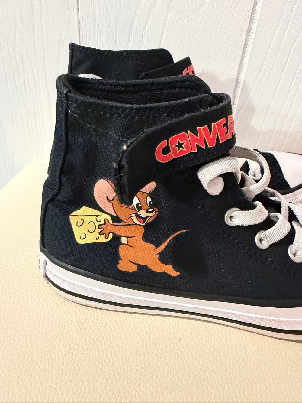 Converse Black High Top Sneakers with Jerry & Cheese Graphic